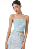 KATHLYN SMOCKED BODICE SPAGHETTI STRAP TOP - ANTIQUE BUTTERFLY OFF WHITE