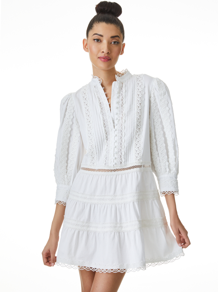 CLARK MANDARIN COLLAR MINI DRESS - OFF WHITE image 2 - ALICE + OLIVIA