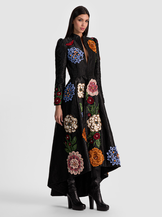 BLACK/MULTI-RENATA EMBELLISHED MAXI COAT