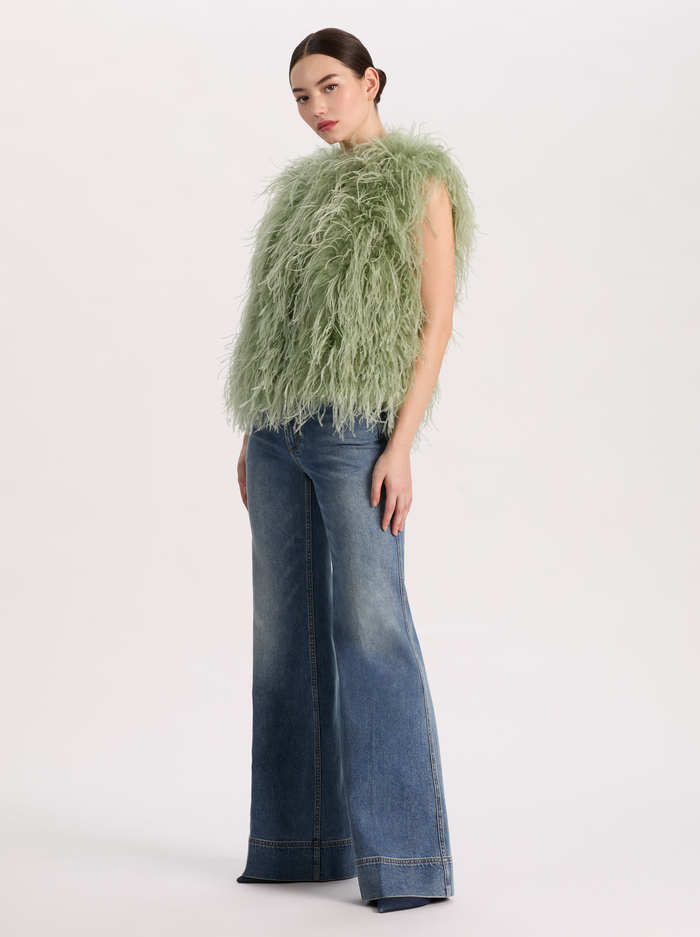 CHANDA SHORT FEATHER VEST - SAGE image 5 - ALICE + OLIVIA