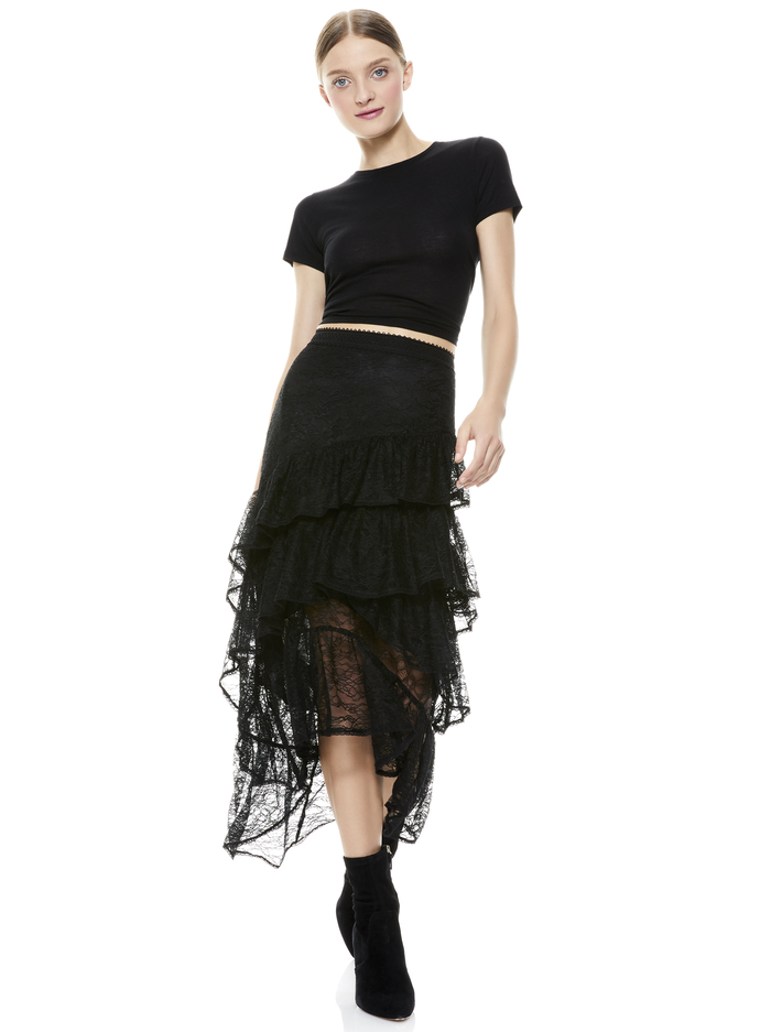ONIE ASYMMETRICAL LACE SKIRT - BLACK image 4 - Alice And Olivia