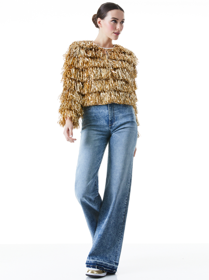 FAWN FRINGE TINSEL JACKET - GOLD image 4 - Alice And Olivia