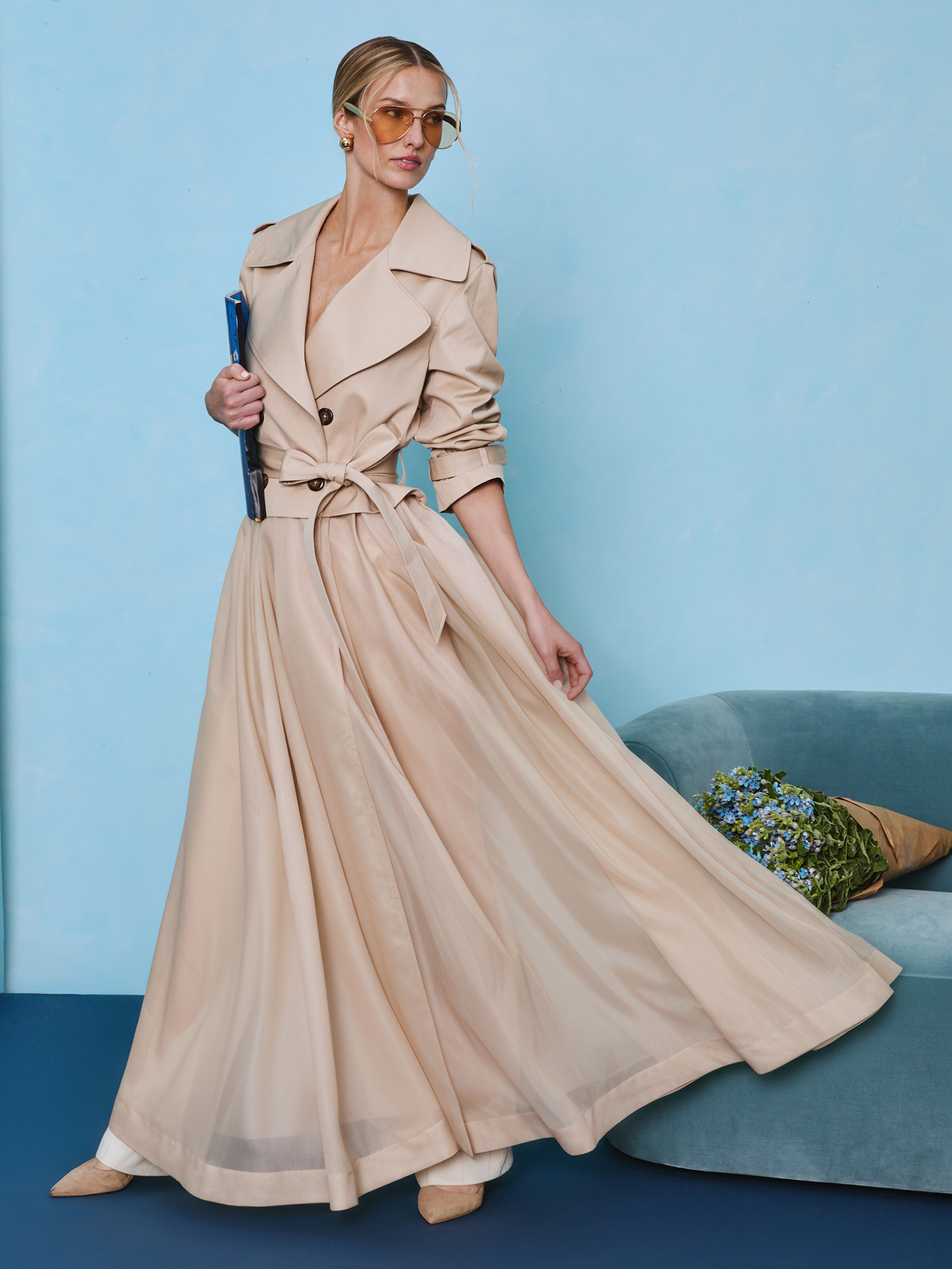 NEVADA SHEER COMBO TRENCH COAT in LATTE | ALICE + OLIVIA
