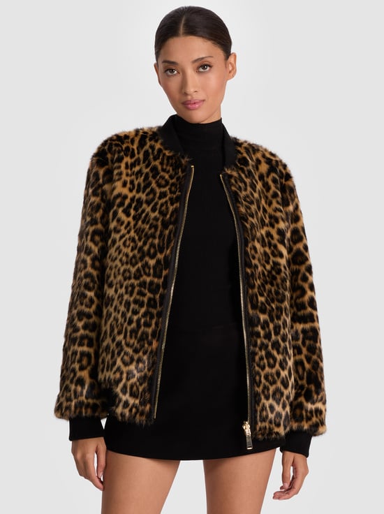 CHEETAH/BLACK-BECKY REVERSIBLE FAUX FUR BOMBER JACKET
