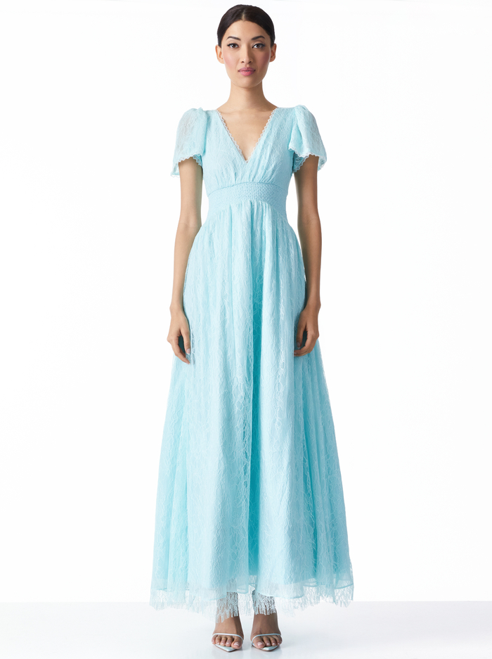 CHARLSIE SMOCKED WAIST DRESS - POWDER BLUE - Alice And Olivia