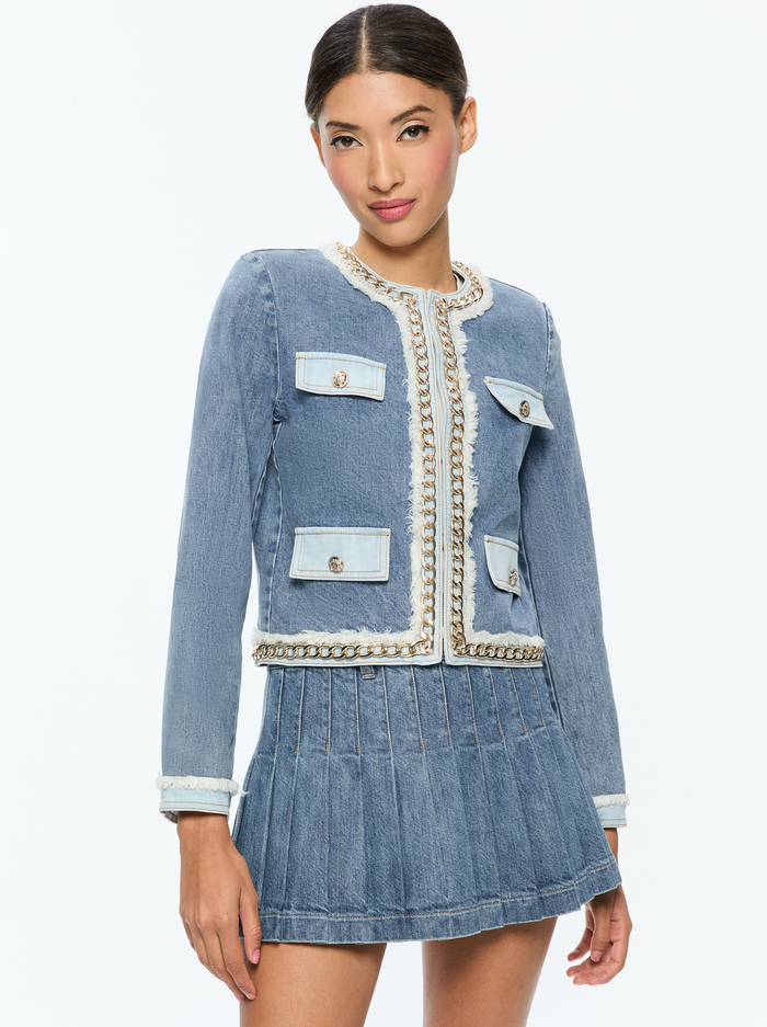 LANDON DENIM JACKET - AVERY BLUE - Alice And Olivia