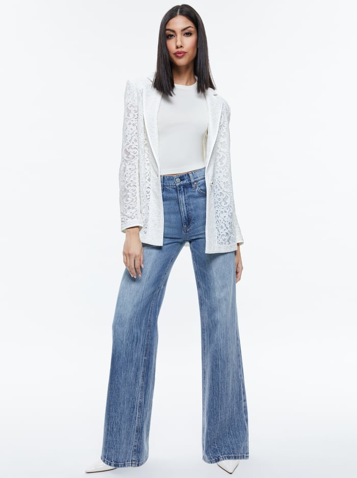 JUDITH SHEER LACE SHAWL COLLAR BLAZER - OFF WHITE image 1 - Alice And Olivia