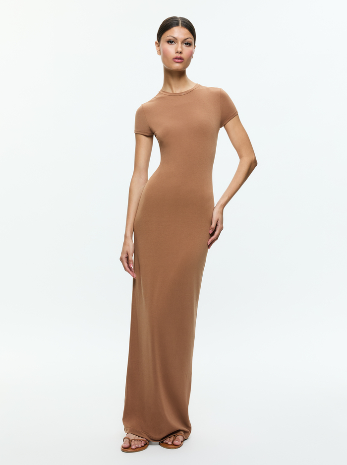 DELORA TWO WAY CAP SLEEVE MAXI DRESS - CAMEL - Alice And Olivia