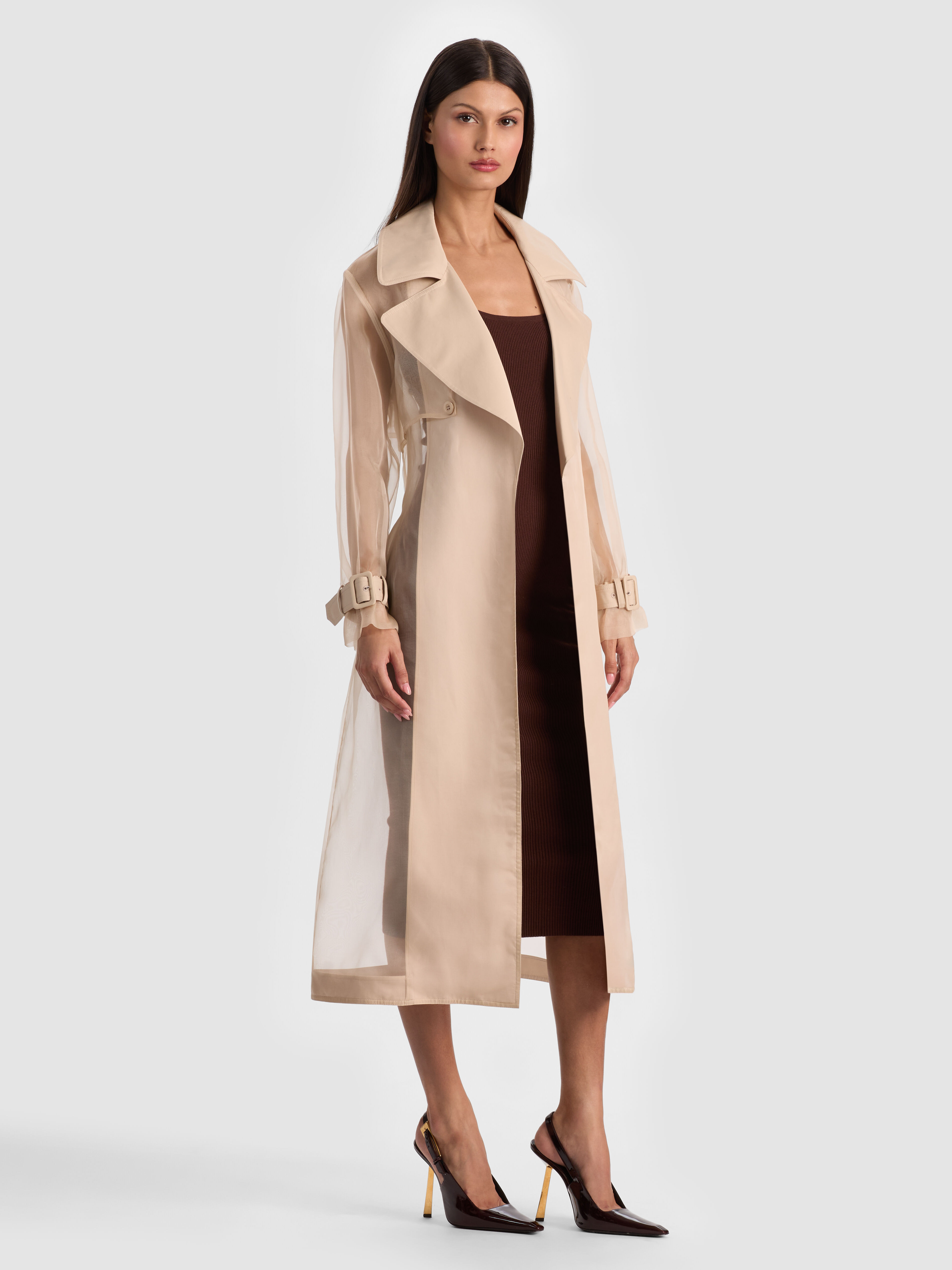 ジャケット・アウター AMERI FOIL PAINTING SHEER TRENCH COAT NEVADA EMBROIDERED SHEER TRENCH COAT in OFF WHITE | ALICE + OLIVIA