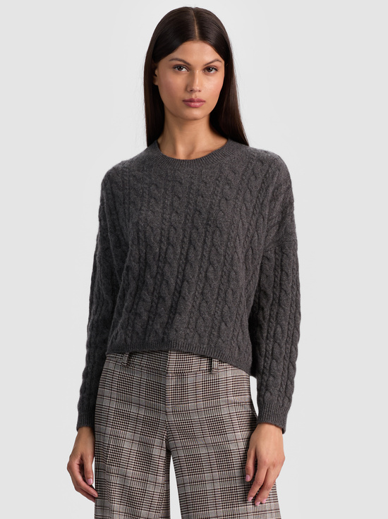 CHARCOAL HEATHER-CECILIE CASHMERE CABLEKNIT PULLOVER