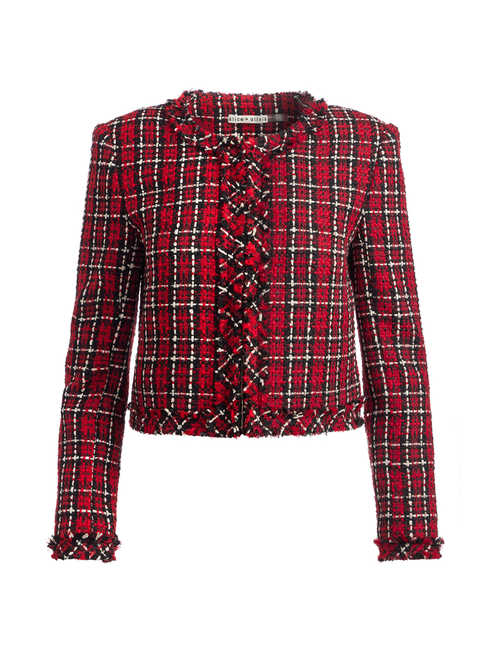 KIDMAN JACKET - SCHOOLGIRL PLAID BRIGHT RUBY image 5 - Alice And Olivia