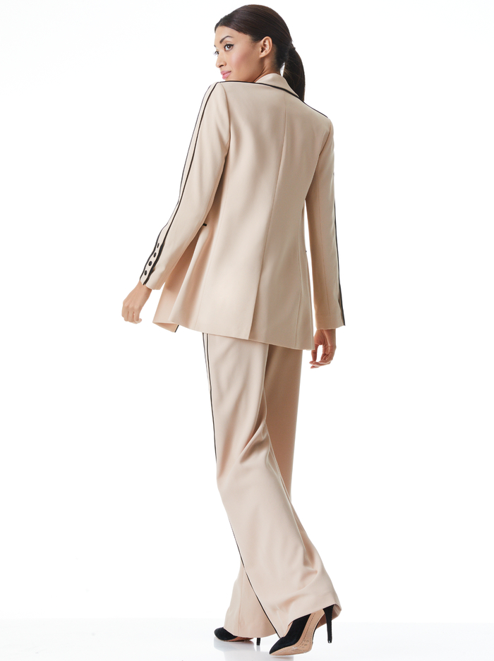 VALERIA PIPED FITTED BLAZER - ALMOND/BLACK image 1 - ALICE + OLIVIA