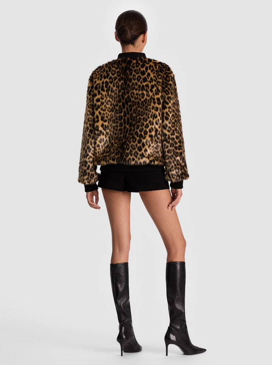 CHEETAH/BLACK-BECKY REVERSIBLE FAUX FUR BOMBER JACKET