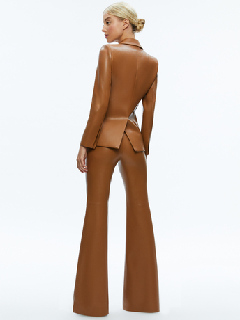 CAMEL-MACEY FITTED VEGAN LEATHER BLAZER