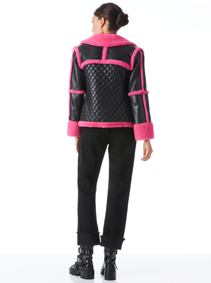LUISANA COMBINATION LEATHER SHEARLING COAT - BLACK/WILD PINK image 1 - Alice And Olivia