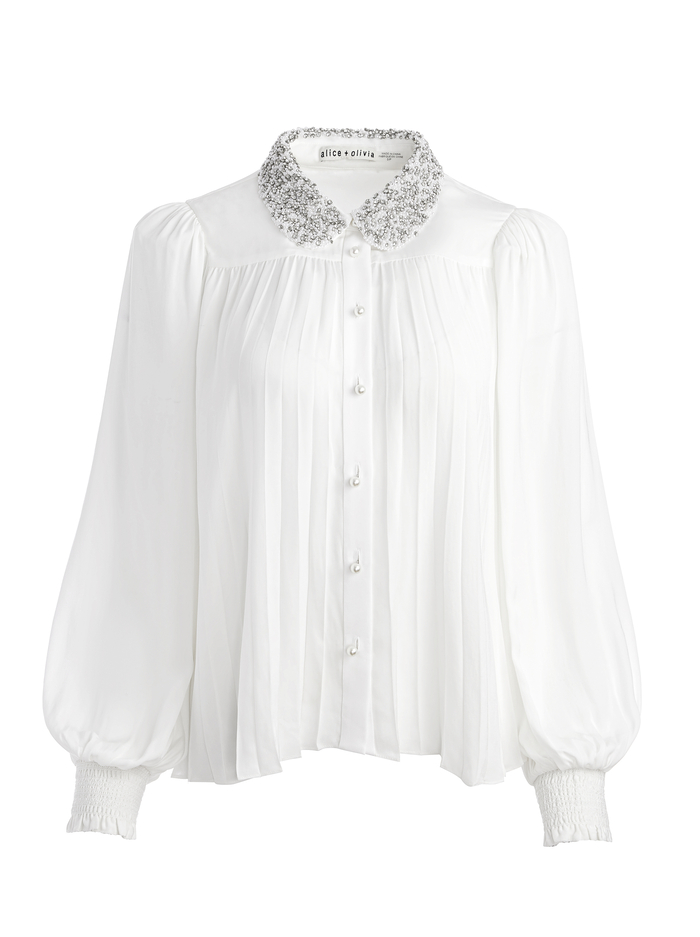CALIDA EMBELLISHED COLLAR PLEATED BLOUSE - OFF WHITE image 5 - ALICE + OLIVIA
