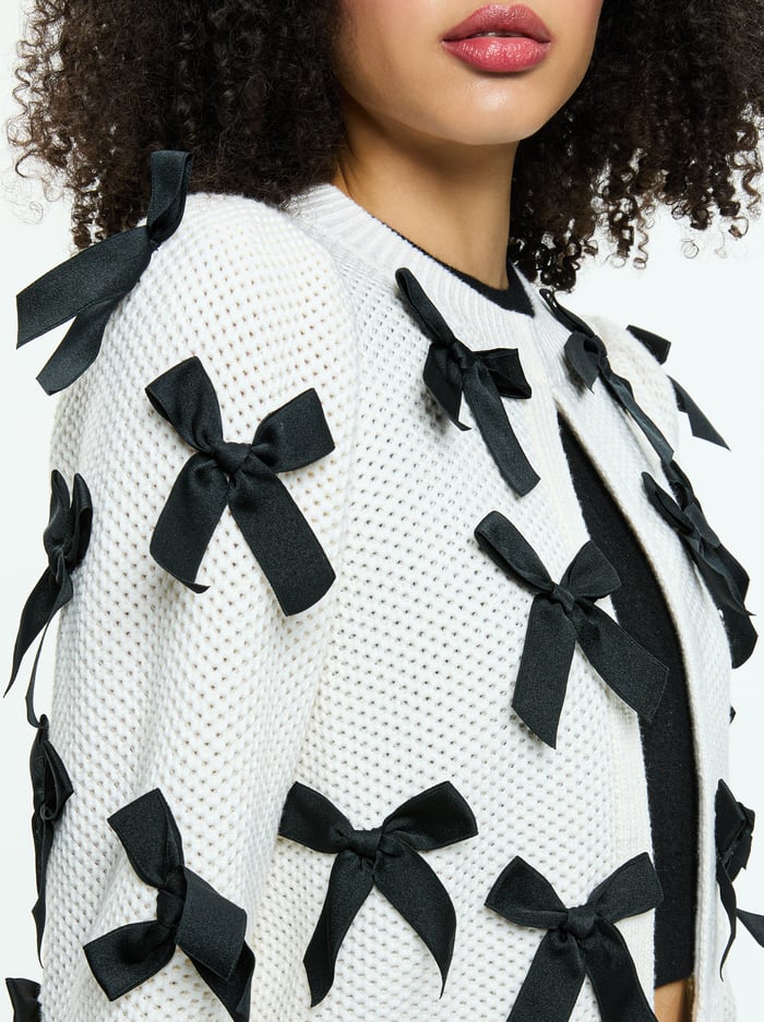 KITTY BOW CARDIGAN - SOFT WHITE/BLACK image 3 - Alice And Olivia