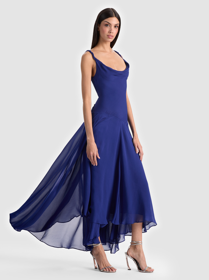 SARIKA HIGH LOW SLIP DRESS - TWILIGHT BLUE image 4 - ALICE + OLIVIA