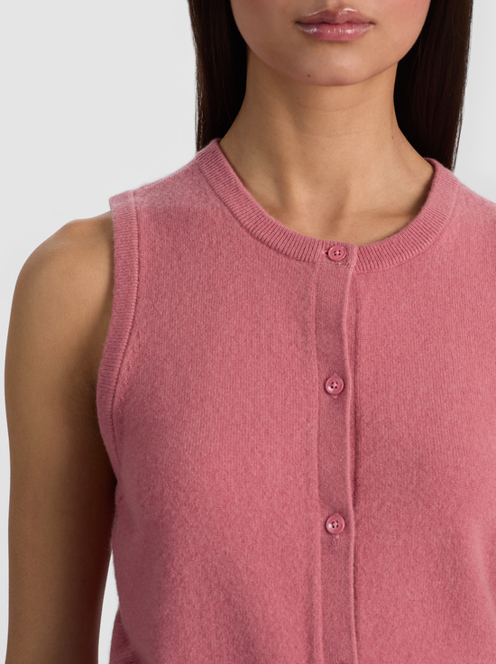 DEEP ROSE-LOLY BUTTON FRONT CASHMERE VEST