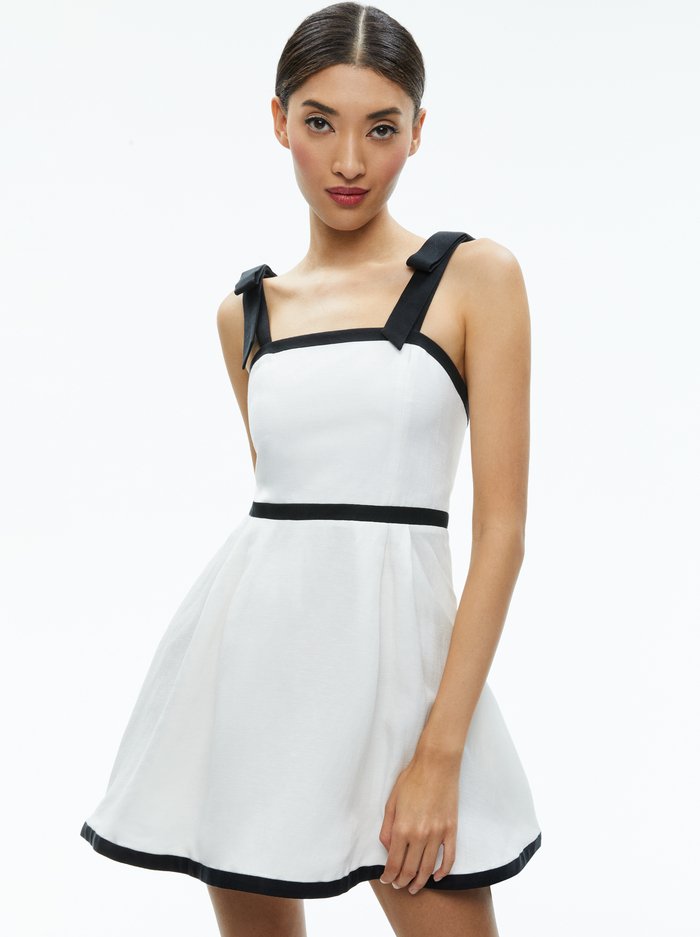 ELOISA TIE SHOULDER MINI DRESS - OFF WHITE/BLACK image 3 - Alice And Olivia