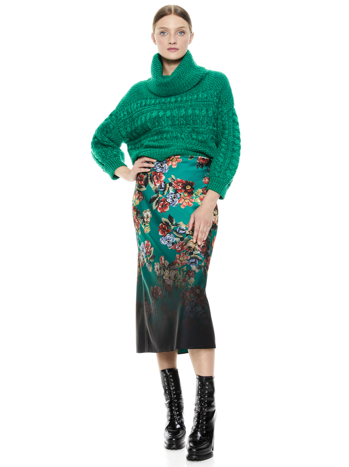 MAEVE FLORAL SLIP SKIRT - CLOUD DANCER DARK TEAL MULTI image 4 - Alice And Olivia