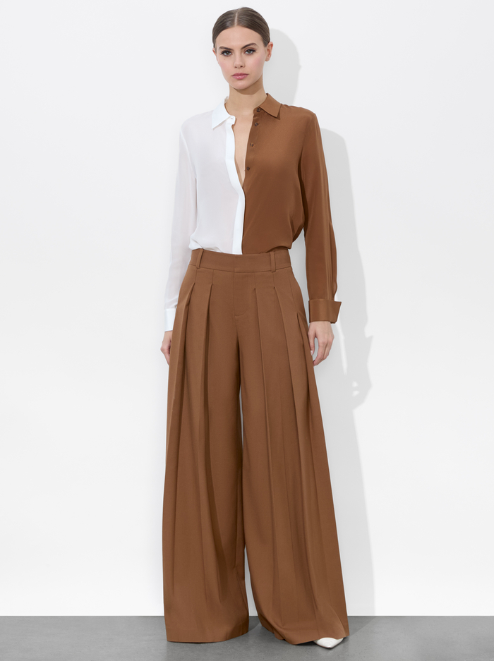 WILLA COLORBLOCK PLKT TOP - OFF WHITE/CAMEL image 1 - ALICE + OLIVIA