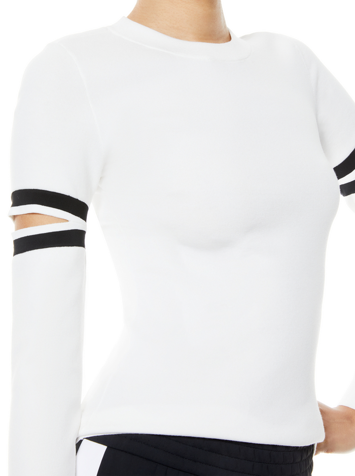 JAZI CUT OUT SLEEVE PULLOVER - SOFT WHITE/BLACK image 3 - ALICE + OLIVIA