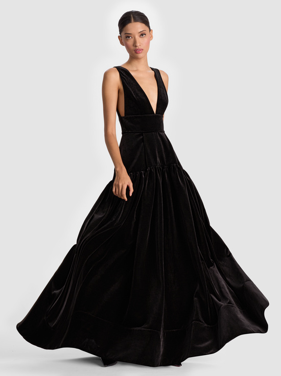 BLACK-LILA VELVET GOWN