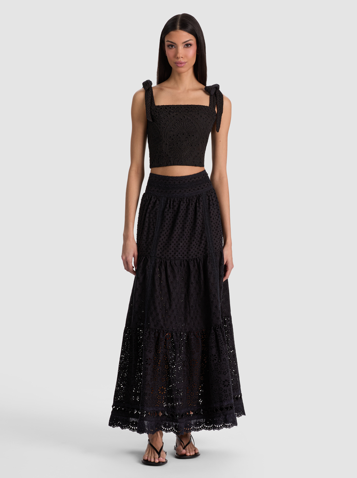 LEONA EMBROIDERED MIDI SKIRT - BLACK image 1 - ALICE + OLIVIA