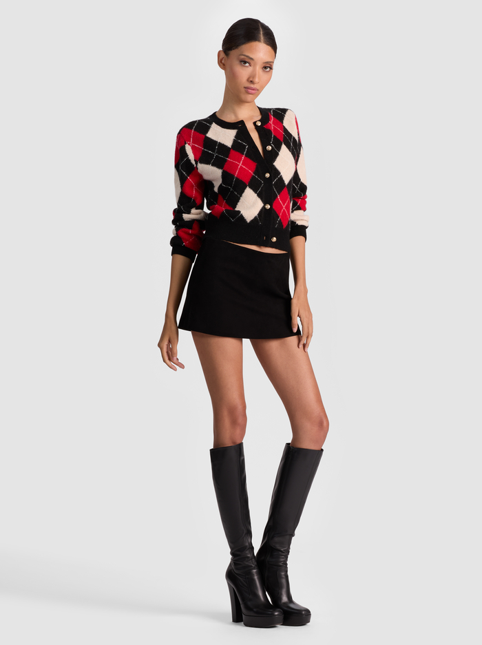 CAROLEE ARGYLE CARDIGAN - OATMEAL/BLACK/PERFECT RUBY image 5 - Alice And Olivia