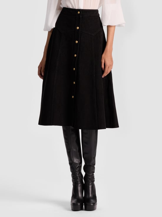 BLACK-CALICA SUEDE MIDI SKIRT