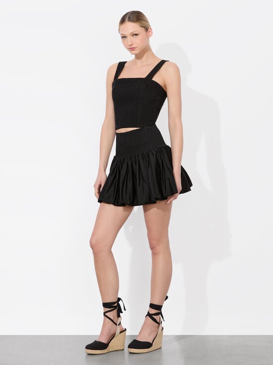 BLACK-NATALIA LINEN LACE UP TOP