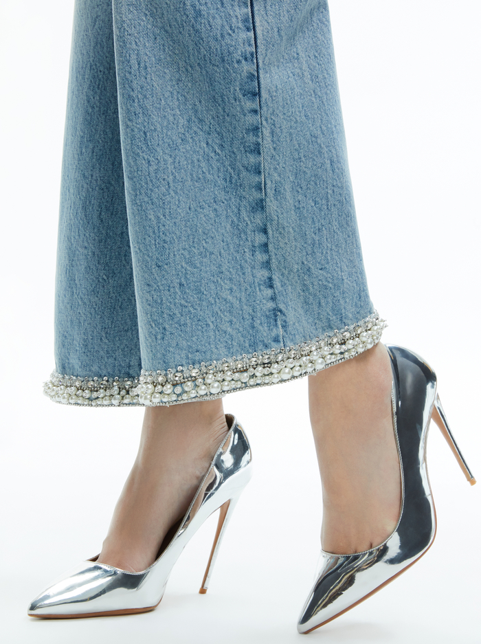 ORA HIGH RISE EMBELLISHED JEAN - ROCKSTAR BLUE image 3 - Alice And Olivia