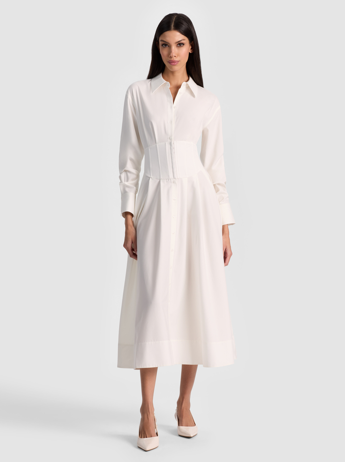 EDIE CORSET BUTTON DOWN MIDI DRESS - OFF WHITE image 3 - ALICE + OLIVIA
