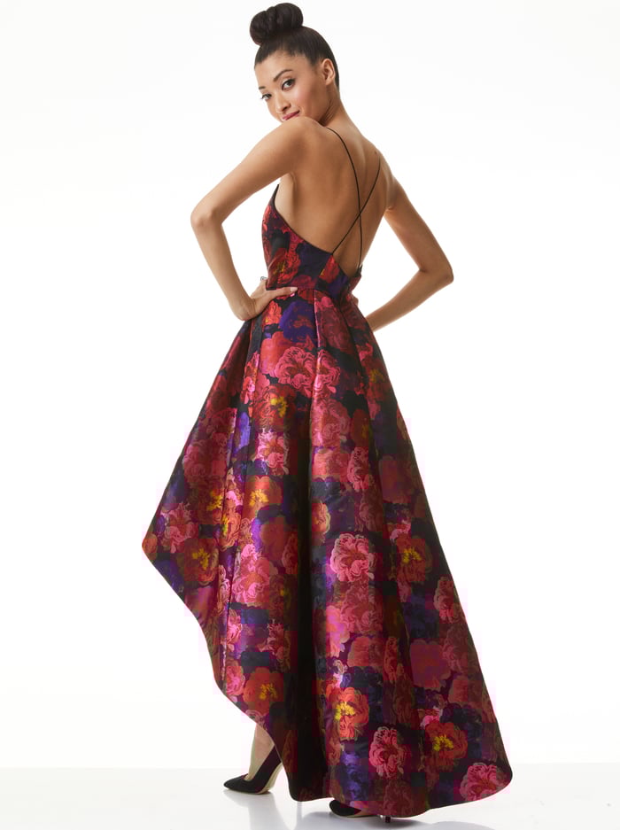 JOSS FLORAL HIGH LOW GOWN - BLACK/MULTI image 1 - Alice And Olivia