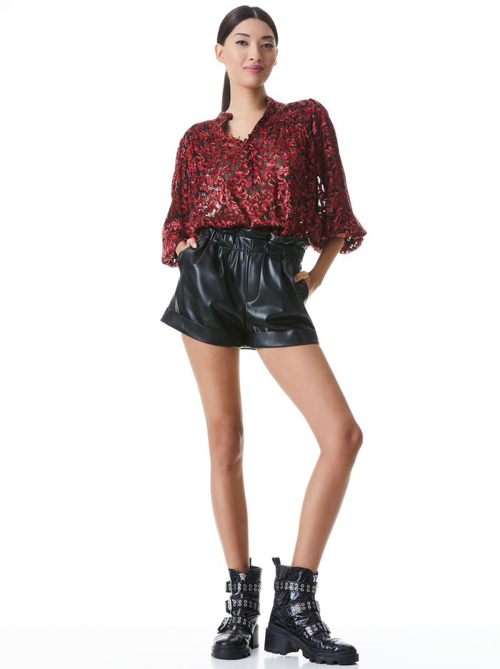 SERENA MANDARIN COLLAR BLOUSE - UPSTATE SCROLL DEEP RUBY image 4 - Alice And Olivia