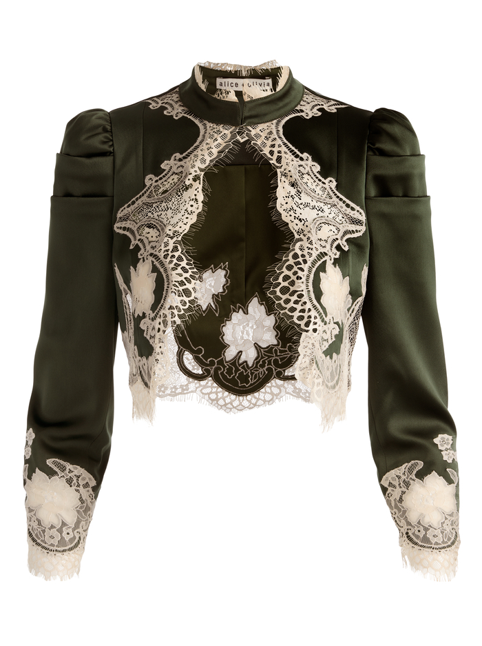 THOMASINA LACE CROPPED JACKET - DARK FERN image 5 - ALICE + OLIVIA