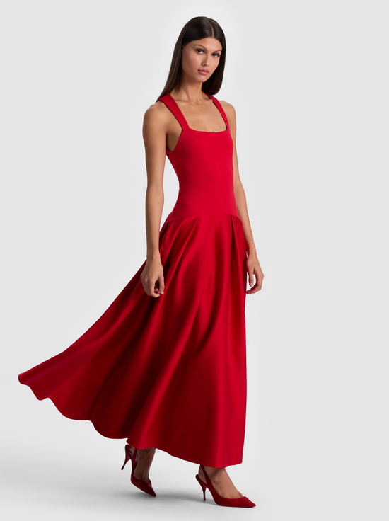 PERFECT RUBY-ADLEY DROP WAIST MIDI DRESS