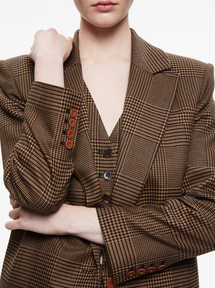 COLLEY NOTCH COLLAR BLAZER - CAMEL/BLACK image 3 - Alice And Olivia