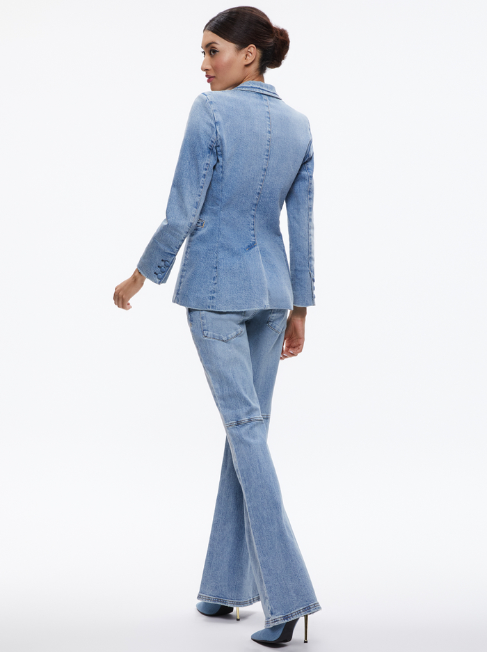 MACEY DENIM FITTED BLAZER - BAY BLUE image 1 - Alice And Olivia