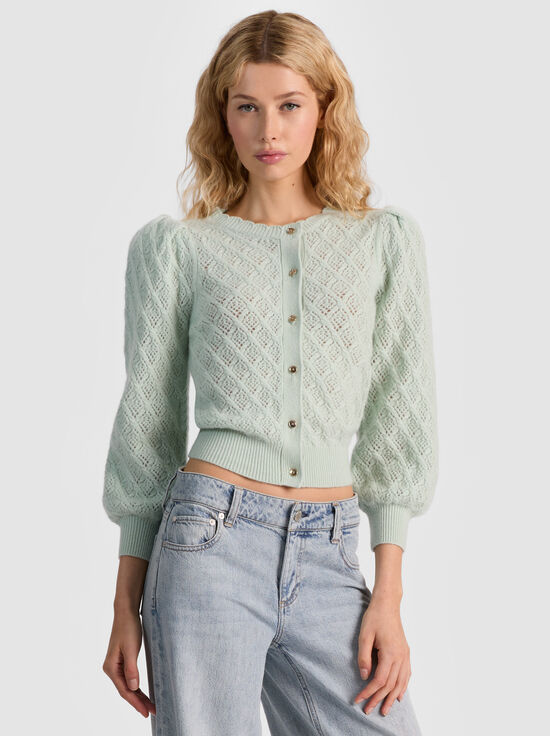 GREEN TEA-DORIS POINTELLE CARDIGAN