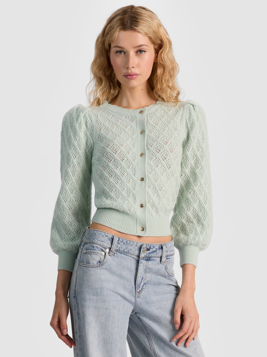 GREEN TEA-DORIS POINTELLE CARDIGAN