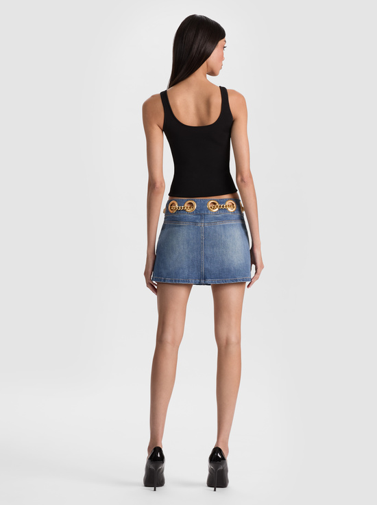 BROOKLYN BLUE-MORGANA CHAIN BELT DENIM MINI SKIRT