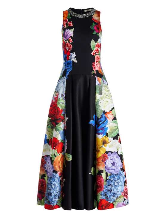 GARDEN BRUNCH BLACK-ADLEY DROP WAIST MIDI DRESS