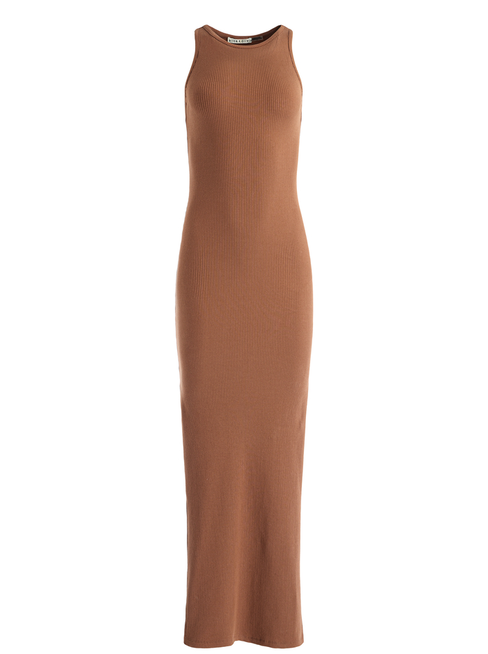 PANIA RACERBACK RIBBED SIDE SLIT MAXI DRESS - CAMEL image 5 - Alice And Olivia