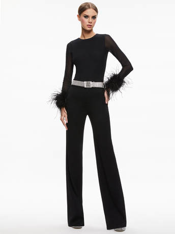 BLACK-DELAINA FEATHER CUFF SLEEVE TOP