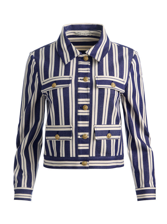 ALEX CROPPED JACKET - METRO STRIPE TWILIGHT BLUE image 6 - ALICE + OLIVIA