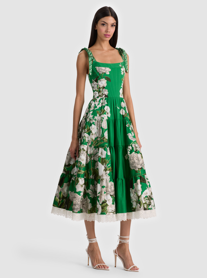 ROSALEE BUSTIER MIDI DRESS - AMERICAN BEAUTY GREEN APPLE image 4 - ALICE + OLIVIA