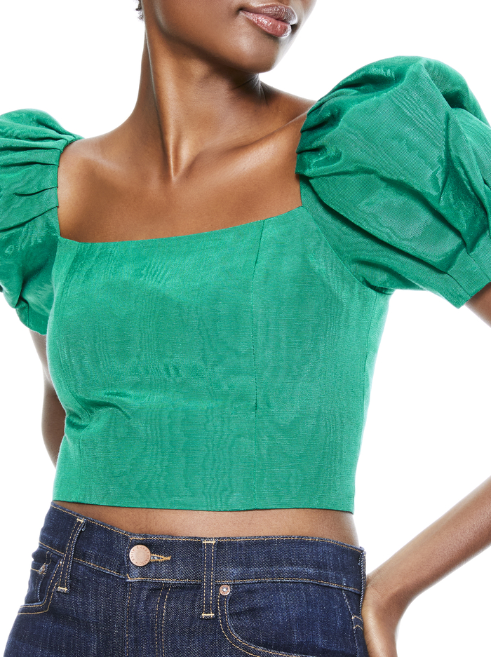 JOSLYN PUFF SLEEVE CROP TOP - DARK TEAL image 3 - Alice And Olivia