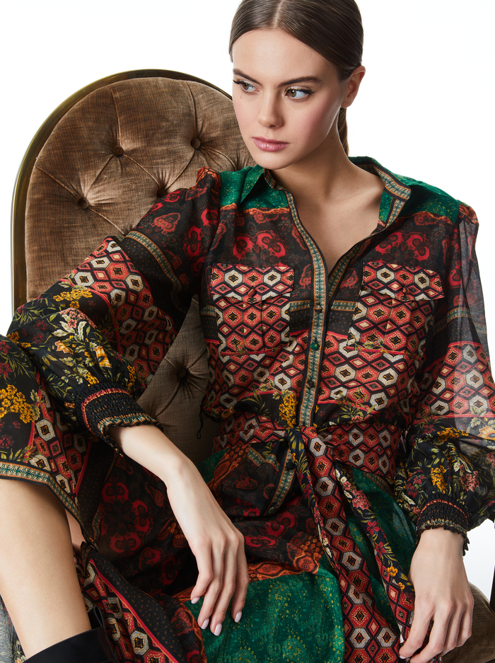 BEVERLY BUTTON FRONT MAXI DRESS - NOMAD MULTI image 3 - Alice And Olivia